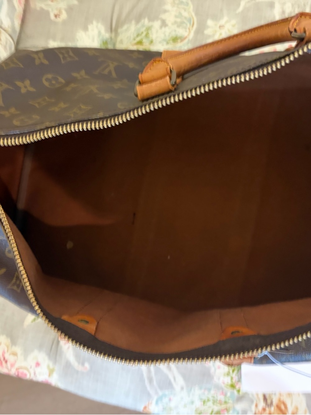 Louis Vuitton Monogram Keepall 45 with Brown and Tan Leather - Picture 7 of 10